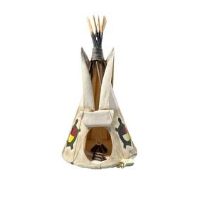 Vintage Native American Canvas Teepee Tipi Tabletop Bedside Lamp Light Lakota
